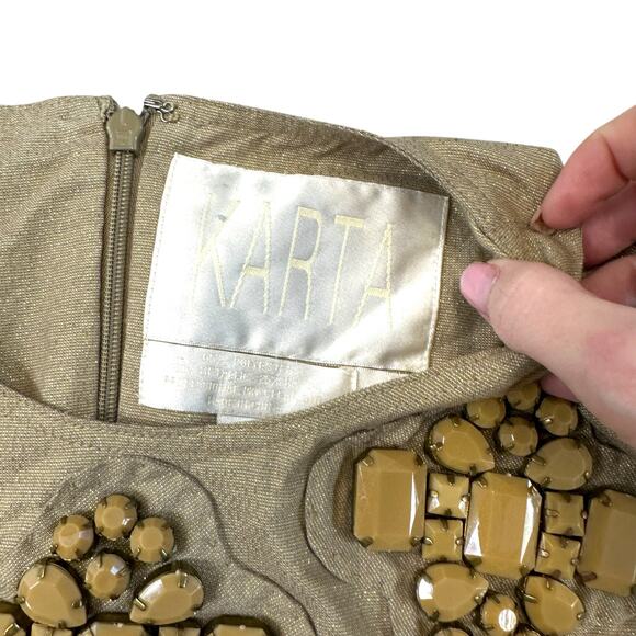 KARTA Shift Dress Gold Metallic Chunky Beads Short Medium Party Glam - Picture 3 of 5